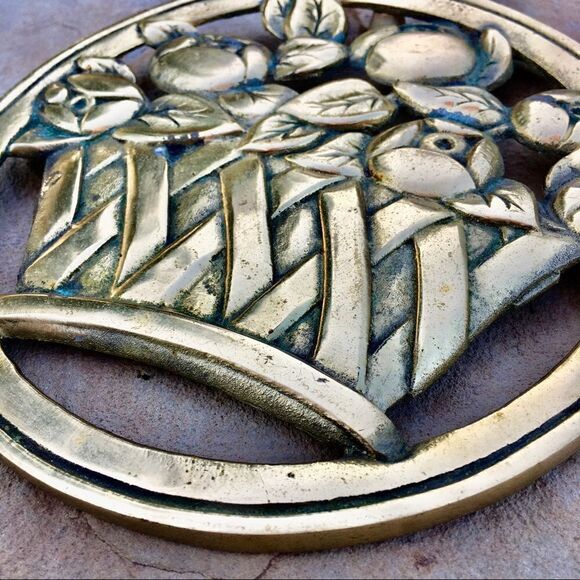 1980’s Rubel Design Floral Brass Footed Tr… - Picture 4 of 11